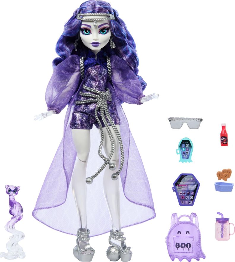 Muñeca Monster High Spectra Vondergeist con hurón como mascota Rhuen-0