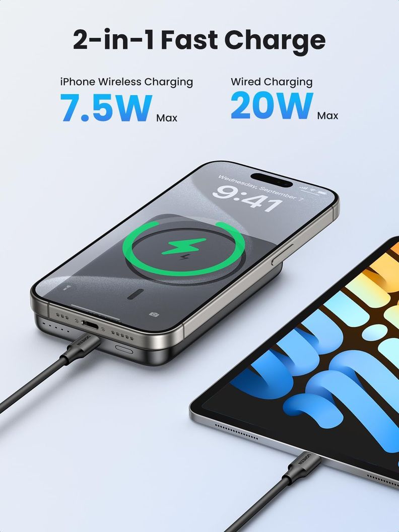 Banco de energía magnético UGREEN 10,000mAh Inalámbrico PD 20W Negro-1