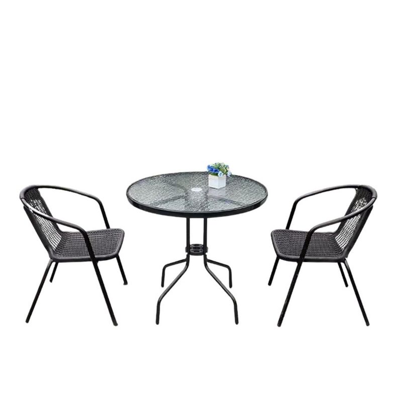 Juego De Terraza De Balcón Comedor Mesa Vidrio Kate 2 Sillas