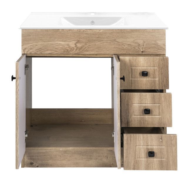 Kit Mueble Vanitorio Domsa Color Nogal B80PH-WOOD+P-80-1