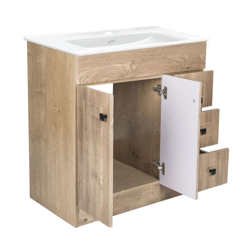 Kit Mueble Vanitorio Domsa Color Nogal B80PH-WOOD+P-80-3