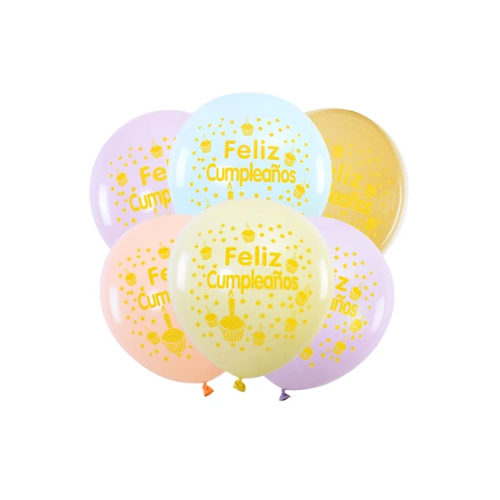 Globos De Latex Feliz Cumpleaños Colores Surtidos  6pcs 30cm-0