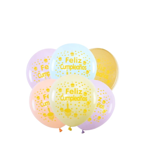 Globos De Latex Feliz Cumpleaños Colores Surtidos  6pcs 30cm-1