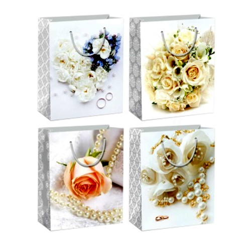 Bolsa De Regalo Rosas Blancas Perlas 26X10X32Cm 12 Unid-1