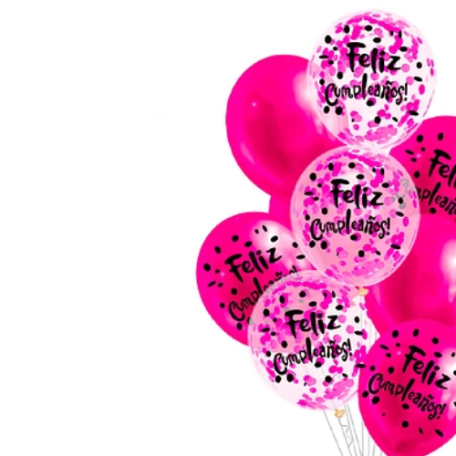 Set De Globos Latex Feliz Cumpleaños Fucsia Con Confeti 9Pcs-1
