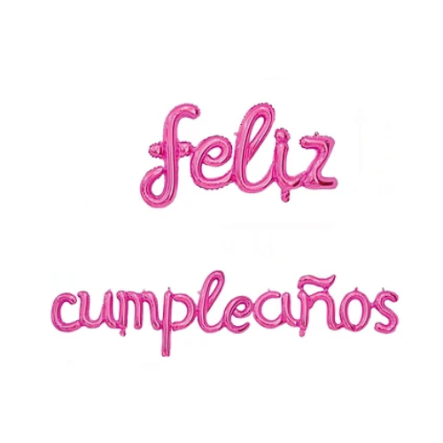 Set De Globos Metálicos Feliz Cumpleaños Color Fucsia 16 Pulgadas-0