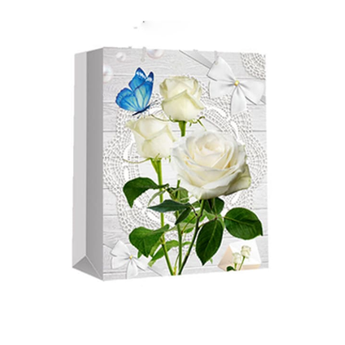 Bolsa Regalo Fondo Rosas Blancas Mariposa 31X12X40Cm 12Unid -0