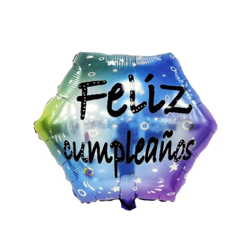 Globo metalico feliz cumpleaños Hexagono 45x51Cm-0