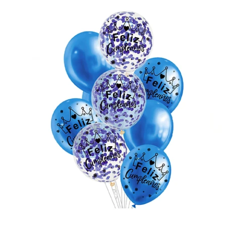 Set Globos latex Feliz Azul Con Confeti 9Pcs-0