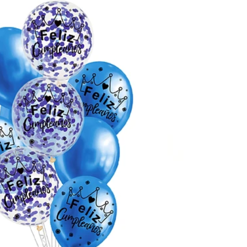 Set Globos latex Feliz Azul Con Confeti 9Pcs-1