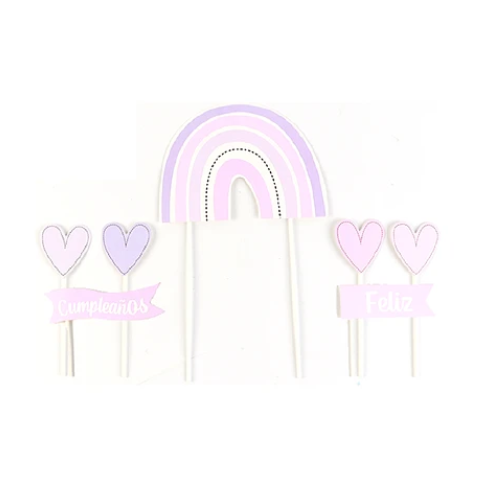 Set De Toppers Feliz Cumpleaños Arcoiris 13x21cm-0