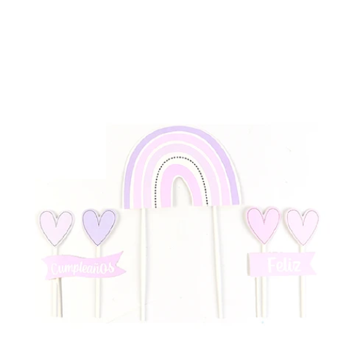 Set De Toppers Feliz Cumpleaños Arcoiris 13x21cm-1