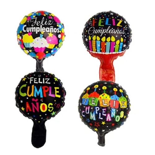 Globo Metalico Feliz Cumpleaños 4Pcs 15Cm Color Negro-1