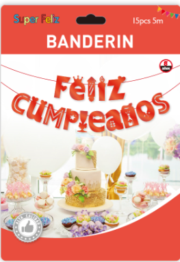BANDERIN FELIZ CUMPLEAÑOS TROQUELADO ROJO-0
