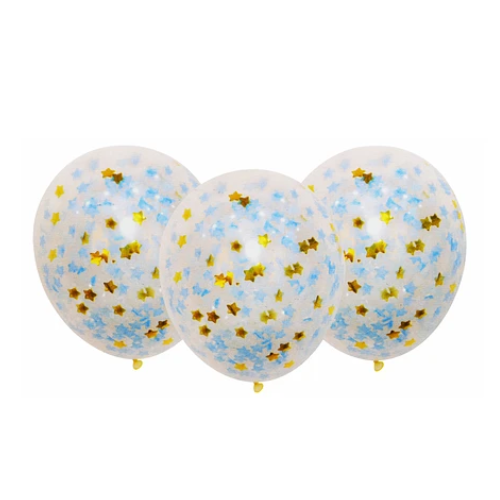 Globos De Látex Con Confeti De Estrellas Dorado Y Celeste 3pcs 30cm-0