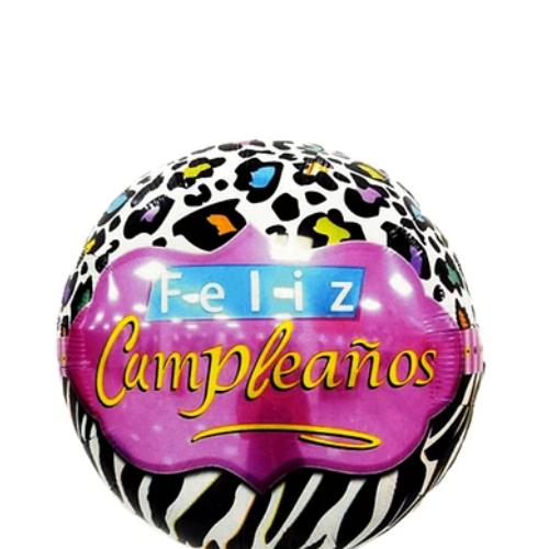 Globo Metalico Feliz Cumpleaños Animal Print 45Cm-1