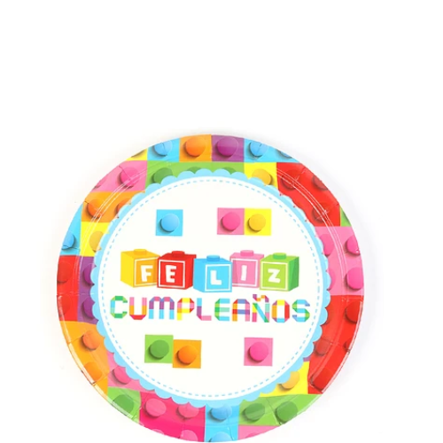 Platos De Cartón Feliz Cumpleaños Legos 6pcs 23cm