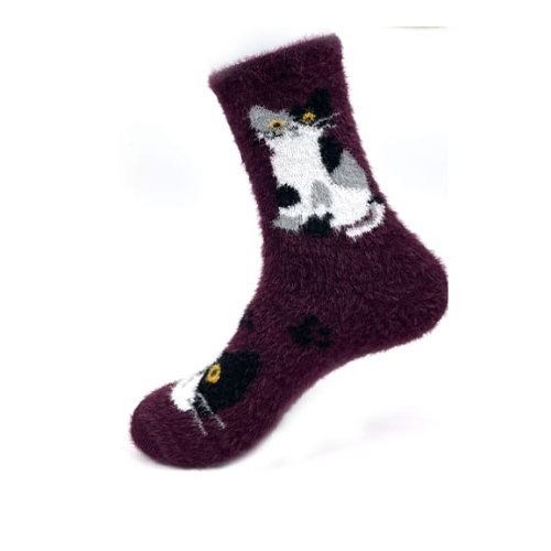 Calcetines De Mujer Plush Con Diseño Gato 12 Unid-0