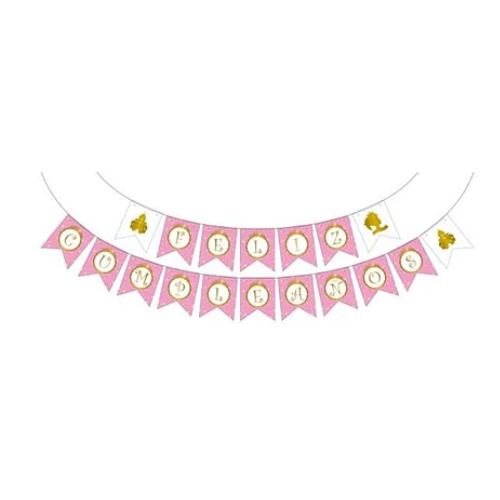 Guirnalda De Banderines Feliz Cumpleaños rosa 5m-0
