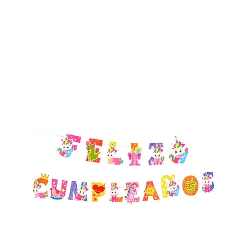 Guirnalda Feliz Cumpleaños Bebes Unicornios 5m-1