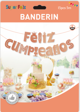 BANDERIN FELIZ CUMPLEAÑOS TROQUELADO ROSADO-0