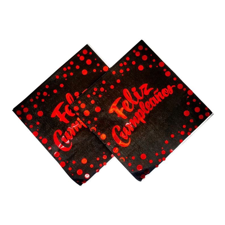  SERVILLETAS FOIL FELIZ CUMPLE 33X33 NEGRA/ROJO X12UNI-0