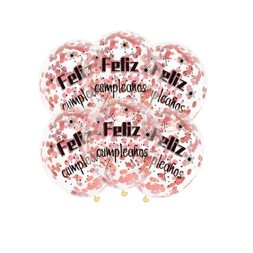 Set De Globos Látex Transparente Feliz Cumpleaños  6pcs Con Confeti-0