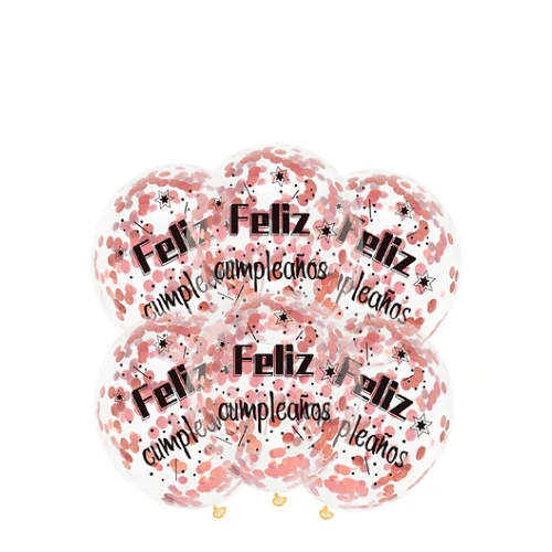 Set De Globos Látex Transparente Feliz Cumpleaños  6pcs Con Confeti-1