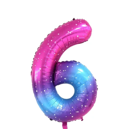 Globo Metálico Número 6 Degradado Con Estrellas 40-1
