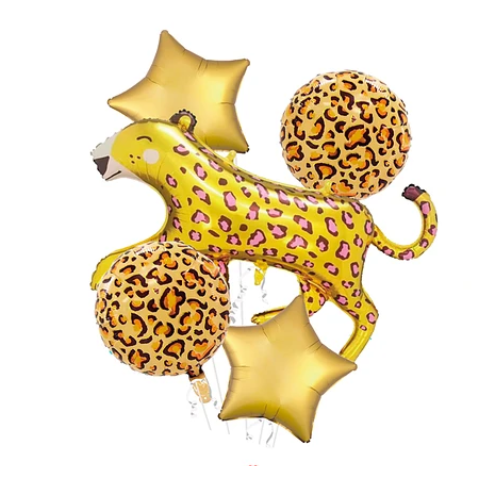 Set De Globos Metalizado Leopardo Dorado De 5 Pcs-0