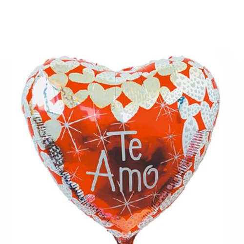 Globo Metalico Corazón Rojo Blanco Te Amo 45Cm-1