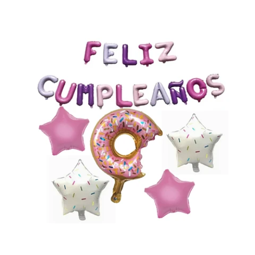 Globo Feliz Cumpleaños Con Dona Y Estrellas 20Pcs-0