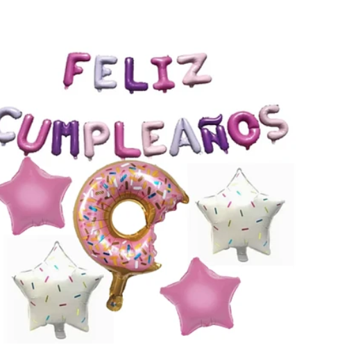 Globo Feliz Cumpleaños Con Dona Y Estrellas 20Pcs-1