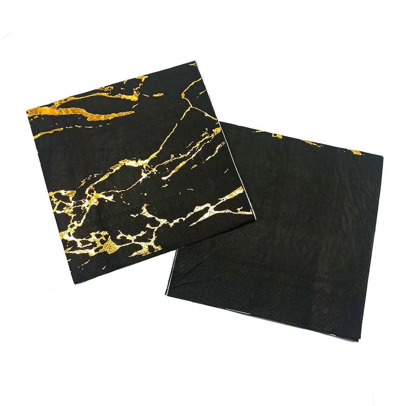 SERVILLETAS MARMOLEADA NEGRA 33X33 DORADO X12 UNI-0