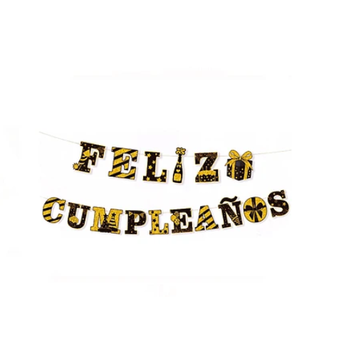 Guirnalda Feliz Cumpleaños Dorado Y Negro 5m-0