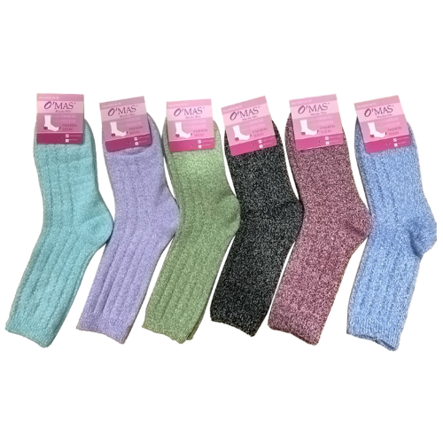 Calcetiens Plush Mujer Corte Medio Acanalado Liso 12 Unid-1