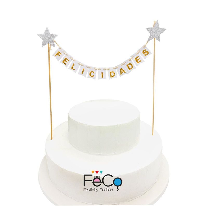  DECO TORTA FELICIDADES BANDERINES BLANCO X1 UNI-0