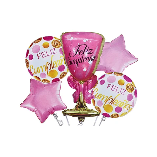 Set De Globos Metálicos Copa Rosa 5Pcs-0