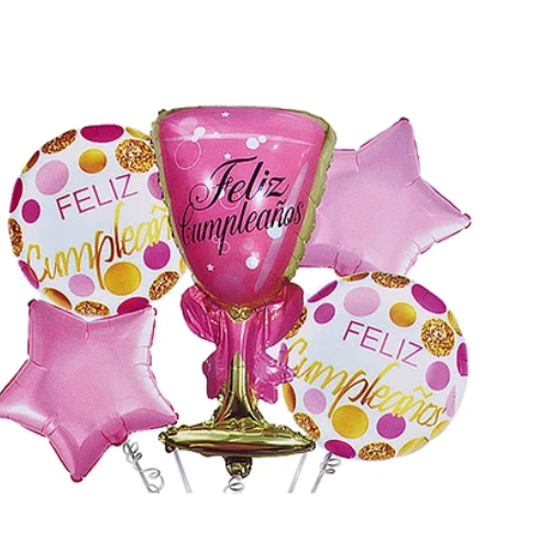 Set De Globos Metálicos Copa Rosa 5Pcs-1