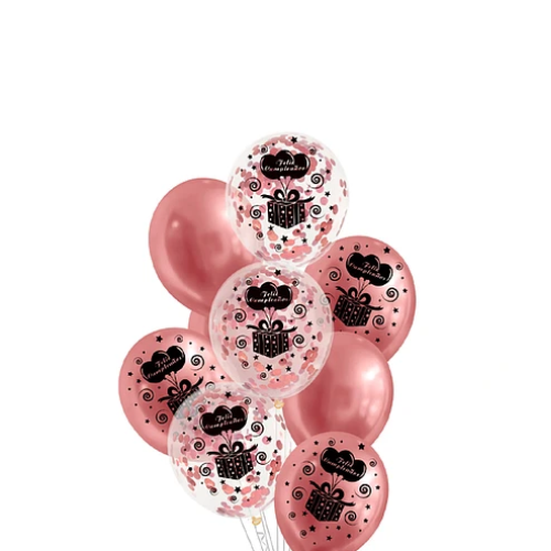 Set De Globos Látex Feliz Cumpleaños Oro Rosa Con Confeti 9pcs-1