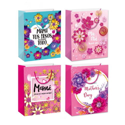 Bolsa De Regalo Flores Dia De Las Madres 18X8X24Cm 12 Unid-1