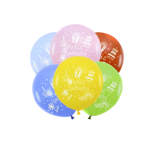 Globos De Látex Feliz Cumpleaños 6 pcs 30 cm Colores Surtidos-0