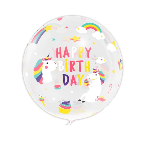 Globo Burbuja Happy Birthday Unicornio 80Cm-0