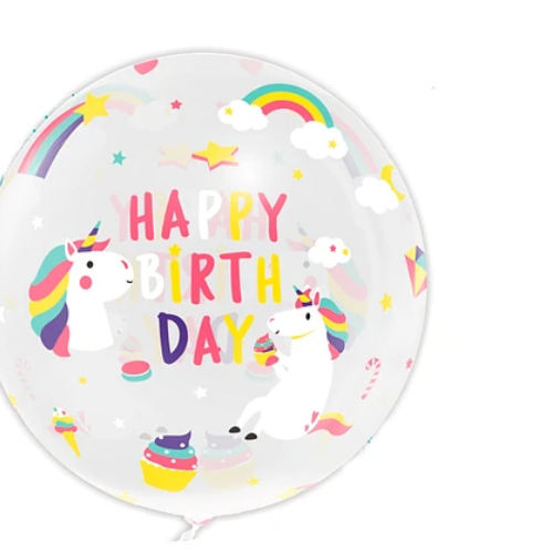 Globo Burbuja Happy Birthday Unicornio 80Cm-1