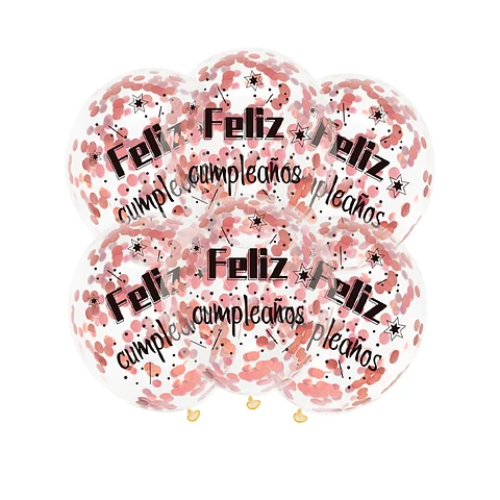 Set De Globos Látex Feliz Cumpleaños Con Confeti 6Pcs-0