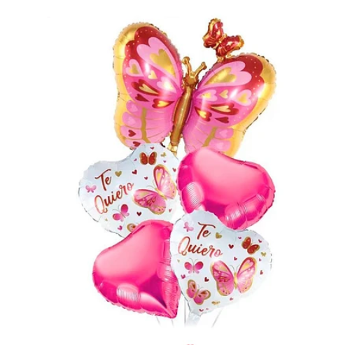 Set De Globos Metálicos Corazones Y Mariposa 5pcs-0