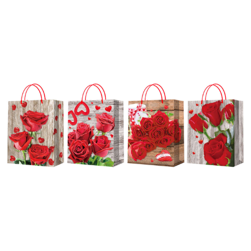 Bolsas De Regalo Rosas Corazon Rojo 26X10X32Cm 12 Unid-1