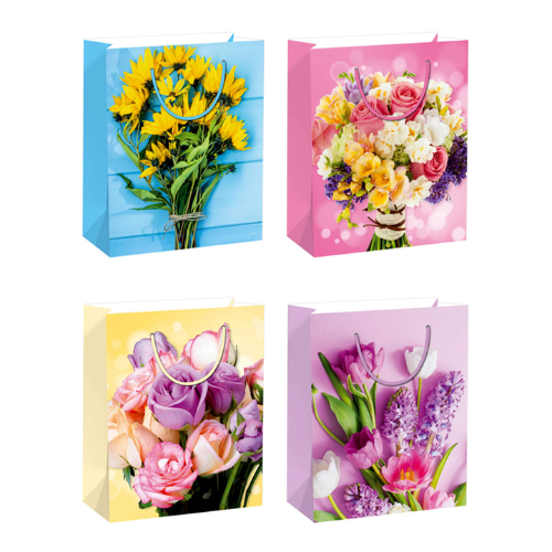 Bolsa Regalo Flores Fondo Colores Surtidos 26X10X32Cm 12 Uni-1