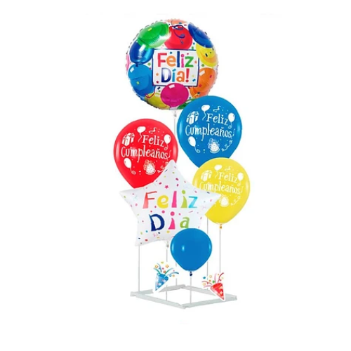 Set De Globos 6pcs Feliz Cumpleaños Con Base -0