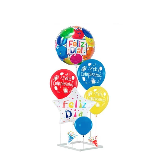 Set De Globos 6pcs Feliz Cumpleaños Con Base -1